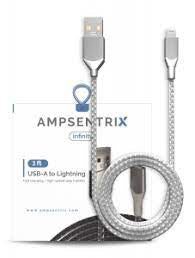 3 ft Non-MFI Lightning to USB Type A Cable (AmpSentrix) (Infinity) (Silver)