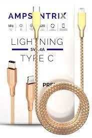 3 ft Non-MFI Lightning to USB Type C Cable (AmpSentrix) (Infinity) (Gold)