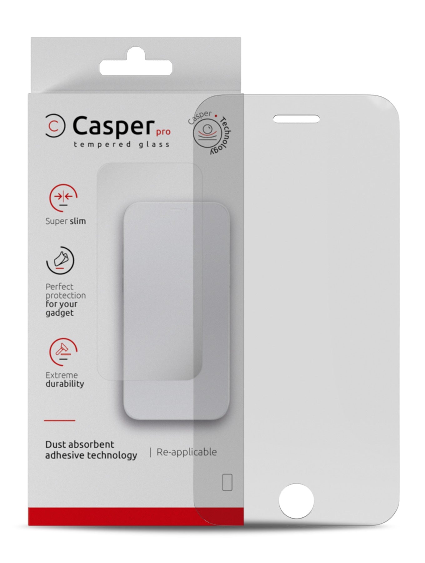Casper Pro Tempered Glass Compatible For iPhone 6 / 6S / 7 / 8 (Retail Pack) (Clear)