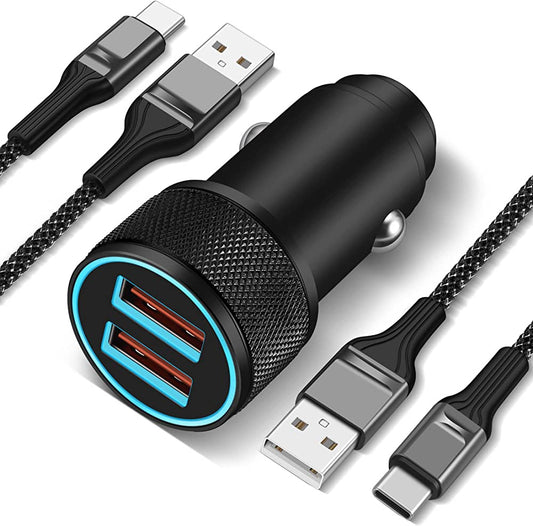 2-in-1 Car Charger with 6ft Type-C USB Cable