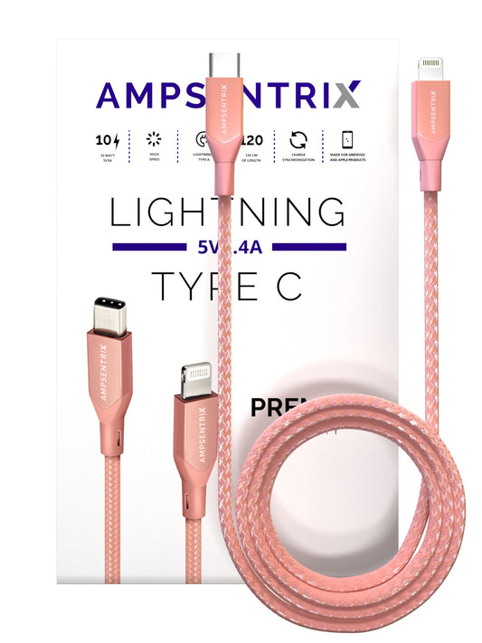 3 ft Non-MFI Lightning to USB Type C Cable (AmpSentrix) (Infinity) (Pink)