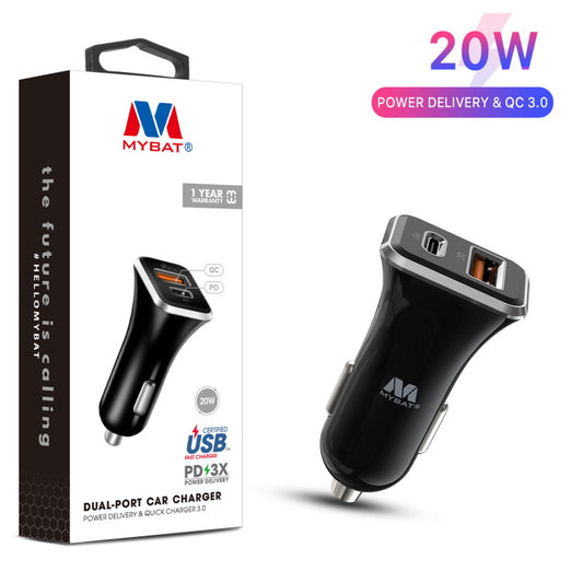 Fast Charging Car Charger with Dual Port USB-A QC3.0 and USB-C Power Delivery (36W)